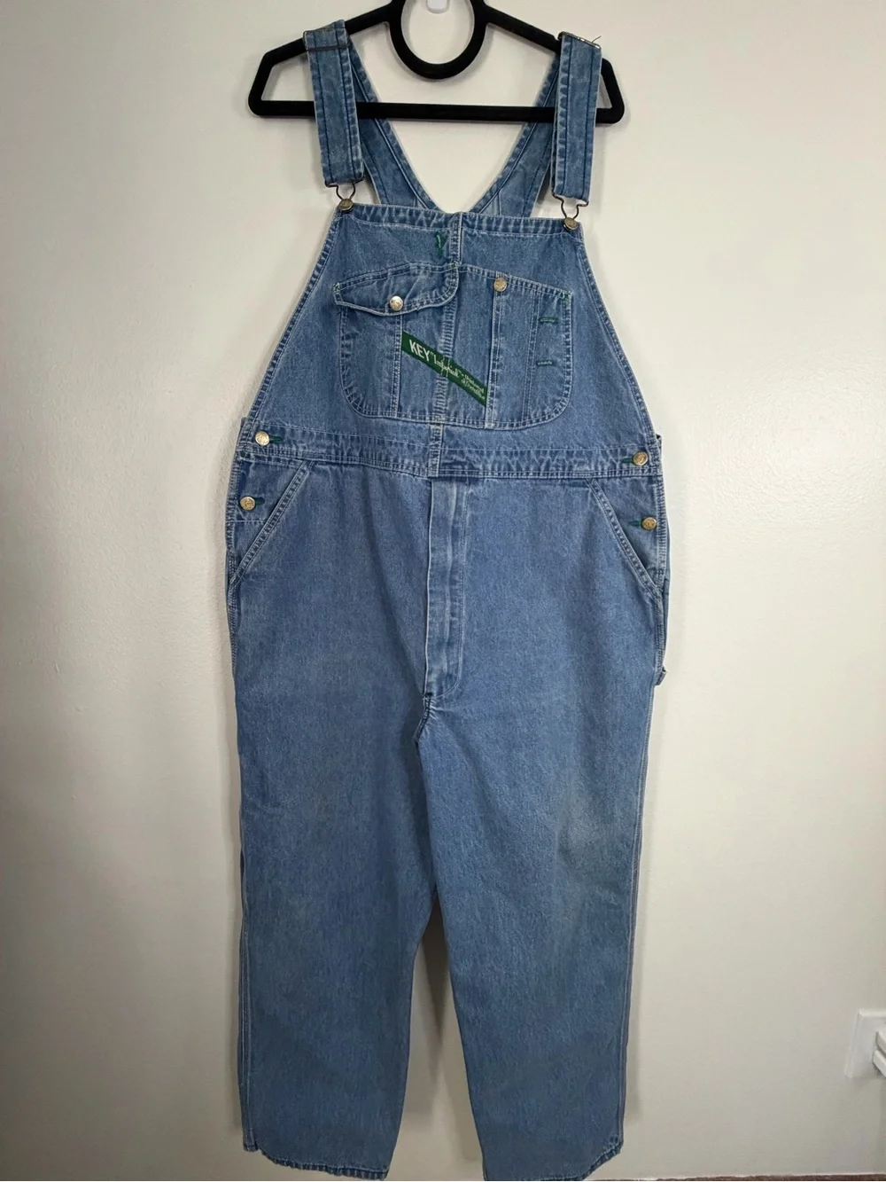 KEY IMPERIAL Bibs Overalls Men's 44x30 Denim Work Farmer Vintage Med Blue Jean